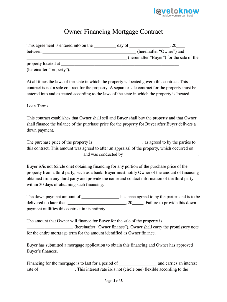Owner Finance Contract Fill Online Printable Fillable Blank Pdffiller