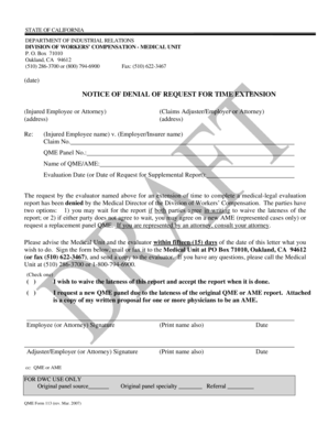 California Notice of Denial of Request for Time Extension
