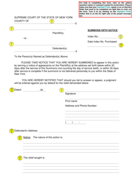 New York Summons with Notice