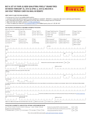 Pirelli Tire Mail-In Rebate Form