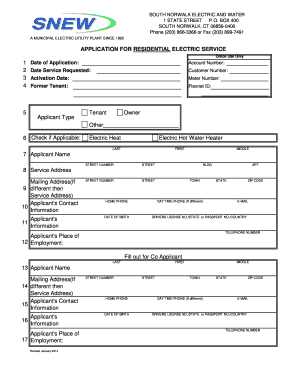 Application for Residential Electric Service