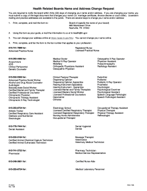 Tennessee Health Related Boards Name and Address Change Request