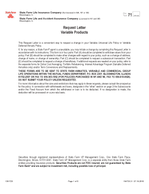 State Farm Variable Life Policy Request Letter