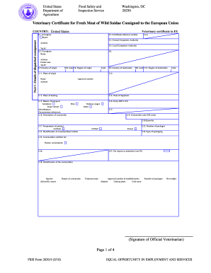 Veterinary Certificate for Fresh Meat of Wild Suidae to EU