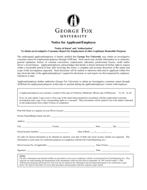 Notice of Intent for Employment Consumer Report