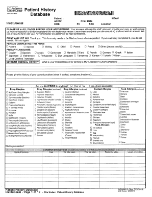 MD Anderson Patient History Form