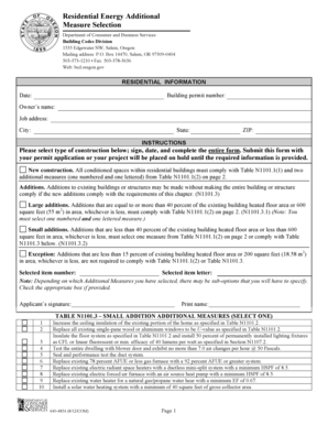 Oregon Residential Energy Additional Measure Selection Form