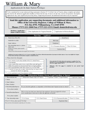 William & Mary In-State Tuition Application