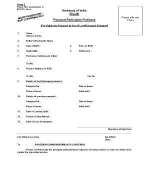 service particulars format