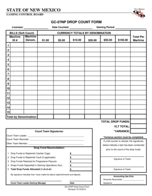 New Mexico Gaming Drop Count Form