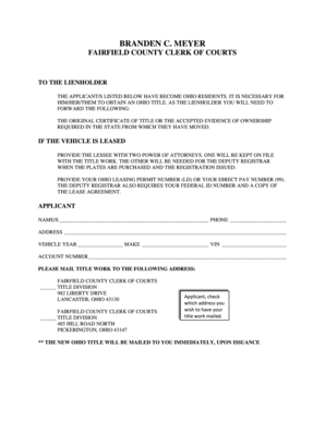 Ohio Title Transfer Form for Lienholders