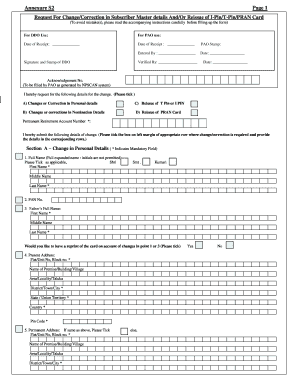 Request for Change/Correction in Subscriber Master Details