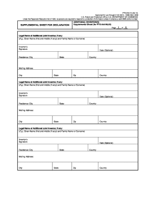 Supplemental Sheet for Declaration PTO/AIA/10