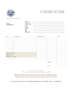 American Poultry Association Order Form