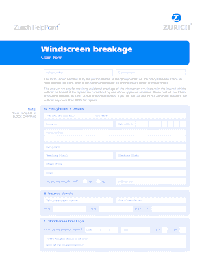 Windscreen Breakage Claim Form