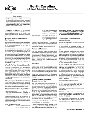 North Carolina Individual Estimated Income Tax Form