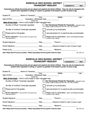 Roseville High School District Transcript Request