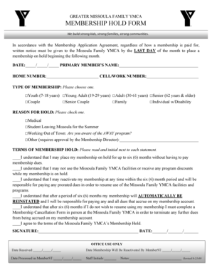 Operating agreement for corporation pdf - MEMBERSHIP HOLD FORM - Ymca - ymcamissoula