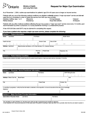 Ontario Major Eye Exam Request Form