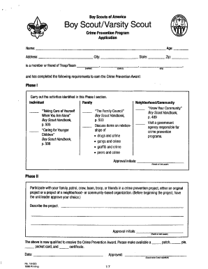 Boy Scouts Crime Prevention Award Application