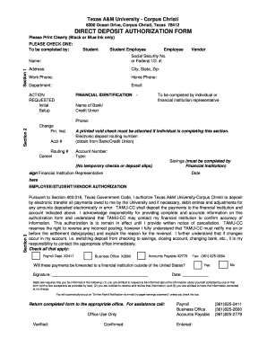 Texas A&M University Direct Deposit Authorization Form