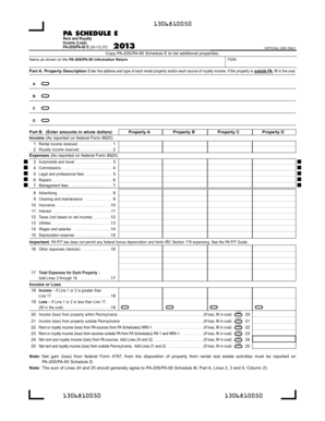 PA Schedule E Rent and Royalty Income Form