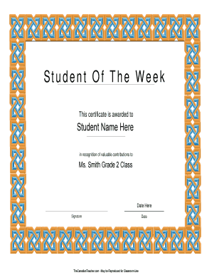 Student of the Week Certificate