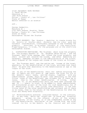 Irrevocable Living Trust Agreement Forms And Templates Fillable Printable Sles For Pdf Miller Trust Template Florida