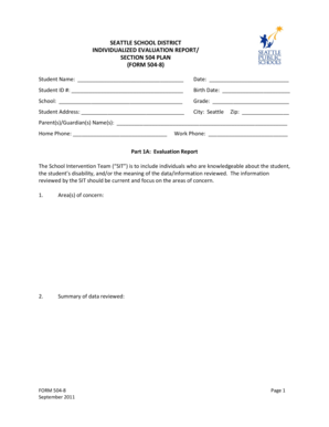 Seattle School District Individualized Evaluation Report Form 504-8