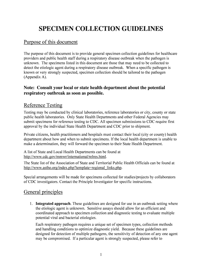 Fillable Online emergency cdc Specimen Collection Guidelines Fax Email