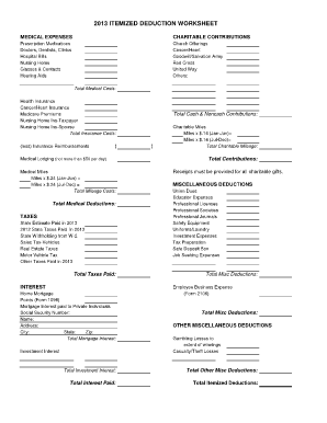 2013 Itemized Deduction Worksheet