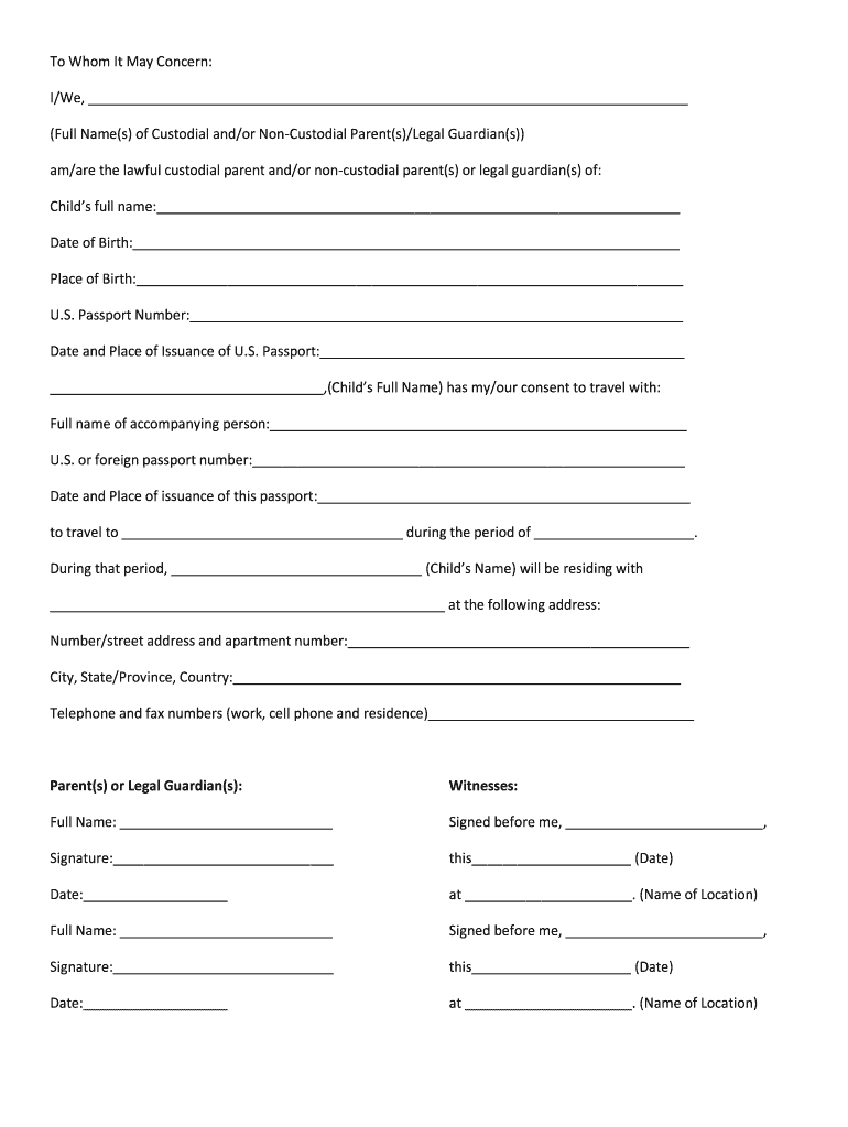 Minor Travel Consent Form 20 - Fill Online, Printable, Fillable With Notarized Letter Template For Child Travel