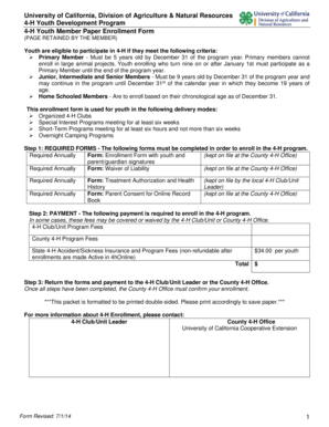 4-H Youth Member Paper Enrollment Form