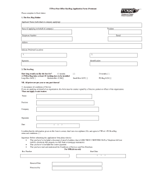 TTPost Post Office Box/Bag Application Form