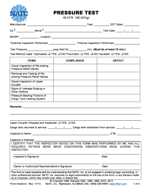 Cargo Tank Pressure Test Form