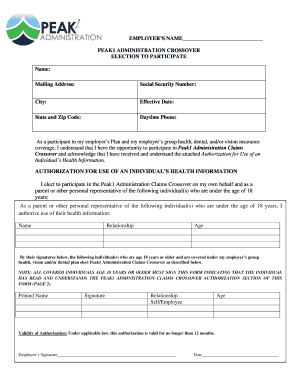 Peak1 Administration Claims Crossover Election Form