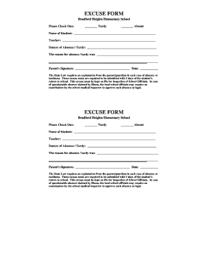 Student Absence Tardy Excuse Form