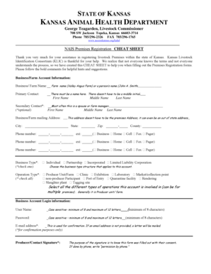 Kansas Premises Registration Cheat Sheet