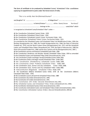 Scheduled Caste Tribe Certificate Form