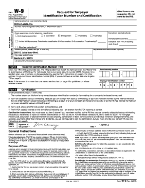 Form W-9 Request for Taxpayer Identification Number and Certification