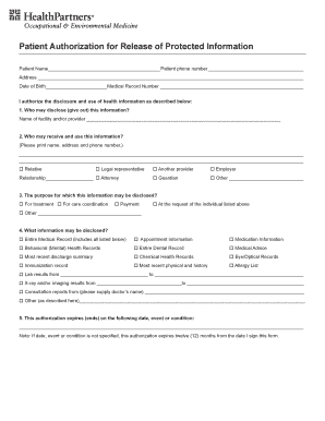 Patient Authorization for Release of Protected Information