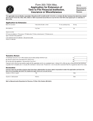 Massachusetts Form 355-7004 Misc. Application for Extension