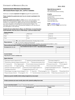 University of Minnesota Duluth Commencement Attendance Questionnaire