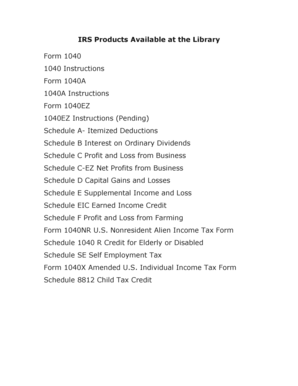IRS Tax Forms List