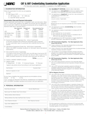 CRT & RRT Credentialing Examination Application