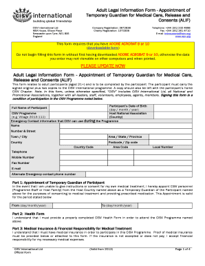 Adult Legal Information Form - Appointment of Temporary Guardian for Medical Care