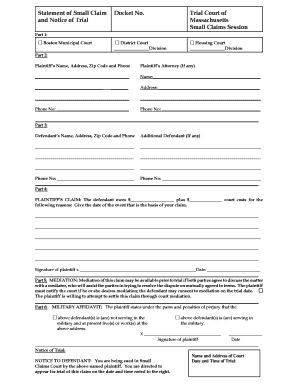 Massachusetts Small Claim Form