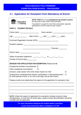 School Attendance Exemption Application