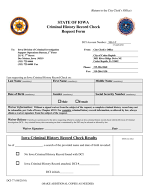 Iowa Criminal History Record Check Request Form