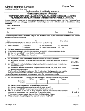 Admiral Insurance Company Proposal Form